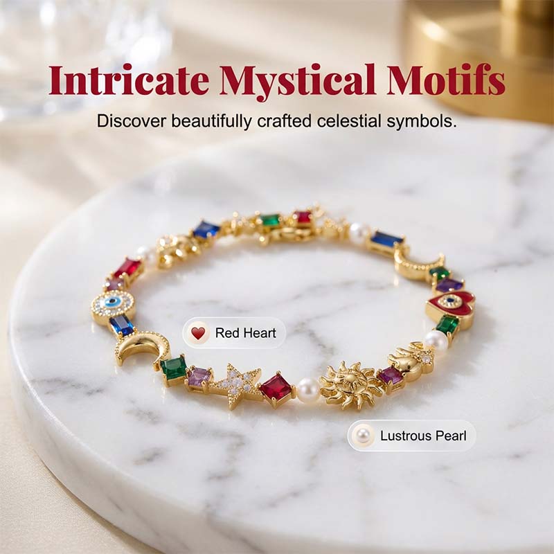 💫✨ Braccialetto “Celestial Charm” – Sole, Luna, Stelle, cristalli multicolori