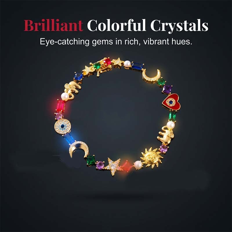 💫✨ Braccialetto “Celestial Charm” – Sole, Luna, Stelle, cristalli multicolori