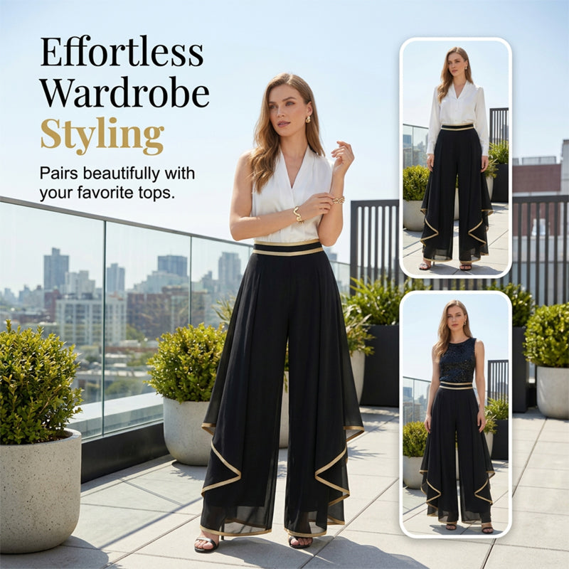 🎁Nuovi arrivi 2026: 50% di sconto💥 Pantaloni a gamba larga da donna – Morbidi, con rifiniture dorate, eleganti, versatili 🍂